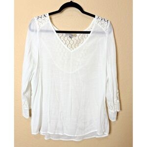 Figueroa & Flower White Scoop Neck Lace Blouse XL Semi Sheer